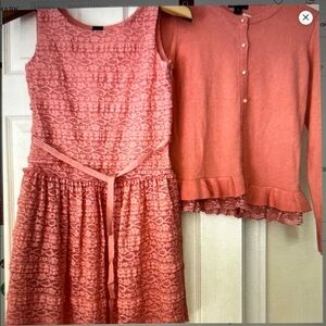 Elegant Pink Lace Dress with matching knit sweater